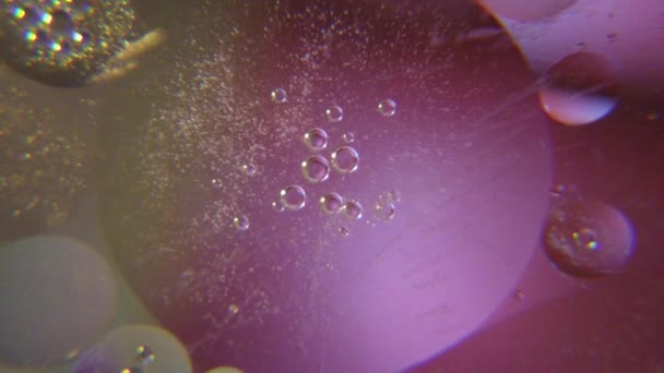 Λάδι Φυσαλίδες Και Νερό Διάστημα Φαίνεται Μακροσκοπικό Υψηλής Ποιότητας Πλάνα — Αρχείο Βίντεο