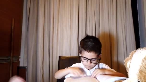 Cute Child Boy Reading Book His Brother High Quality Fullhd — Wideo stockowe