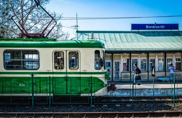 Budapeszt Węgry Marzec 2020 Widok Pociąg Przy Stacji Boraros Ter — Zdjęcie stockowe