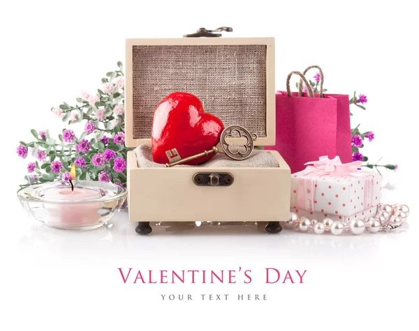 Red heart with key in box — Stock Photo, Image