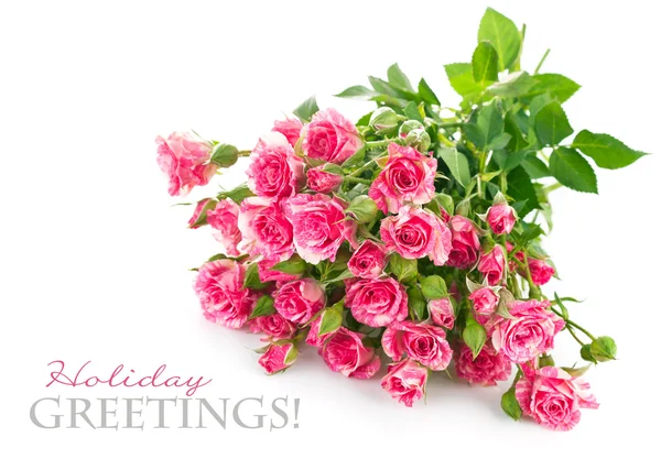 Boeket roze roos met groen blad — Stockfoto