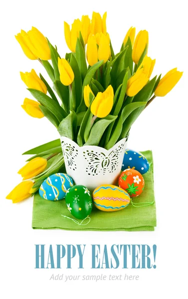 Easter eggs with spring flowers — Stock Photo, Image