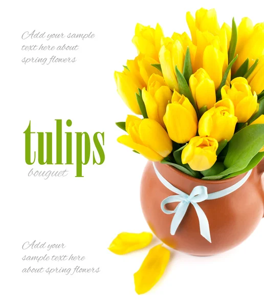 Bunch yellow tulips in pot — Stock Photo, Image