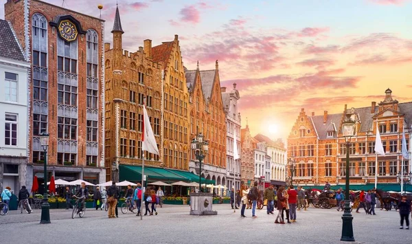 Bélgica Bruges Market Square Centro Histórico Cidade Antiga Arquitetura Medieval — Fotografia de Stock
