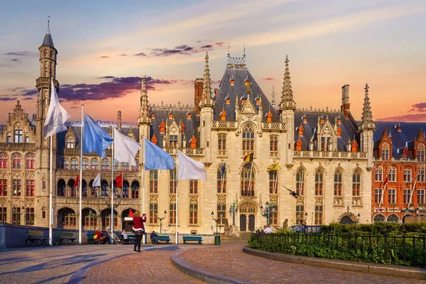 Bruges Bélgica Praça Mercado Markt Vista Para Edifício Governo Provincial — Fotografia de Stock