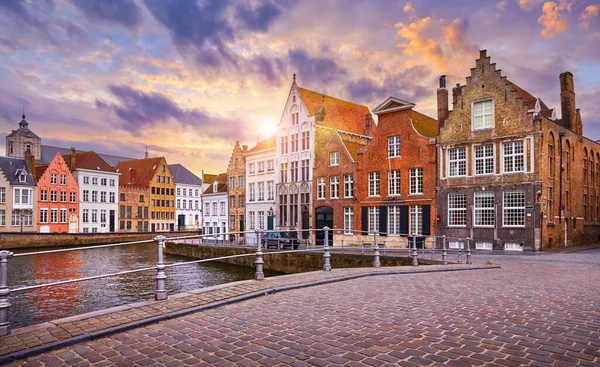 Bruges Bélgica Centro Histórico Cidade Brugge Província Flandres Ocidental Pôr — Fotografia de Stock