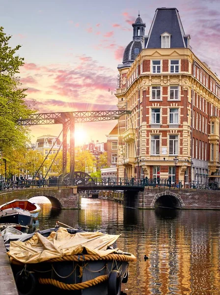 Ámsterdam Países Bajos Vista Panorámica Ciudad Holandesa Otoño Famoso Canal —  Fotos de Stock