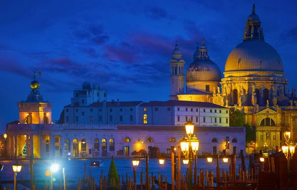 Nighttime Panorama Cathedral Santa Maria Della Salute Venice Old Town — Stockfoto