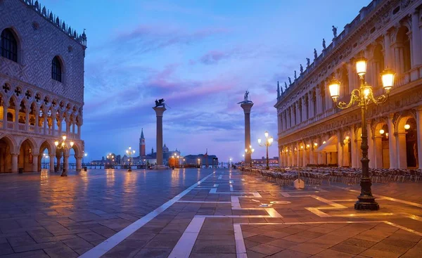 Ducal Palace Piazza San Marco Venetië Landschap Straatlantaarn Plein Stad — Stockfoto