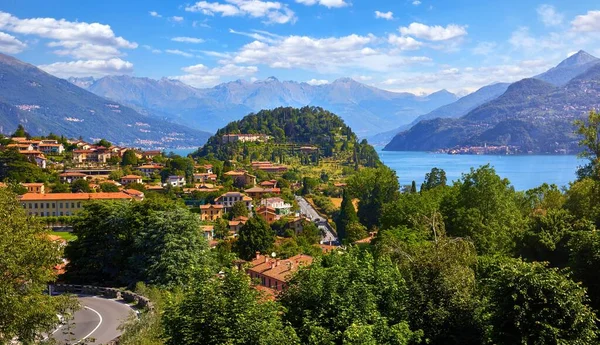 Vesnice Bellagio Jezera Como Itálie Panoramatický Výhled Kopec Parkem Starožitným — Stock fotografie