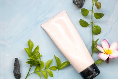 foaming cleanser beauty cosmetics extract herbal health care for wash skin face of lifestyle woman arrangement flat lay style 