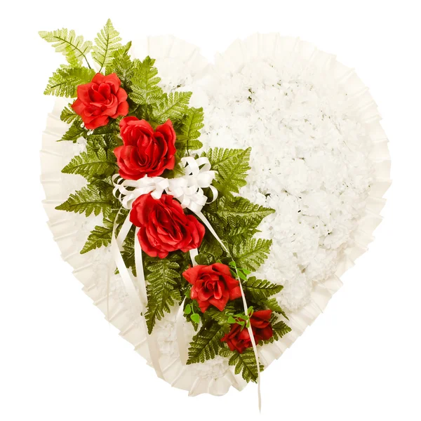 Silk funeral flower arrangement in broken heart design — Stock Photo, Image