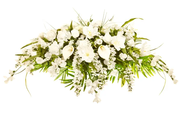 Silk casket cover funeral flower arrangement Stock Picture