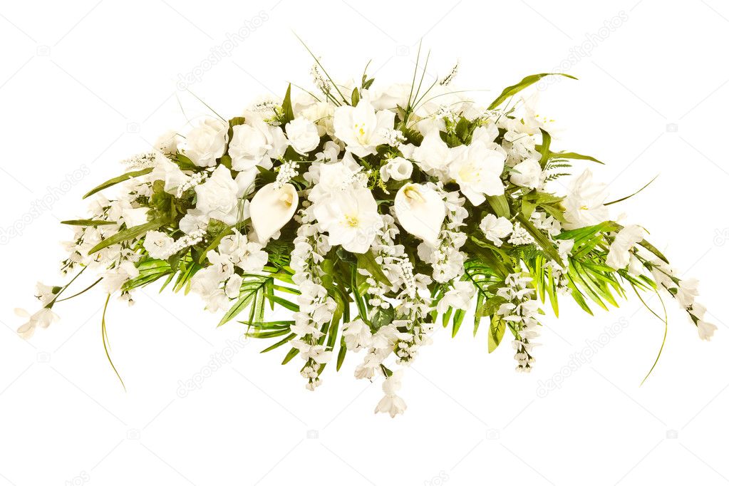 Silk casket cover funeral flower arrangement