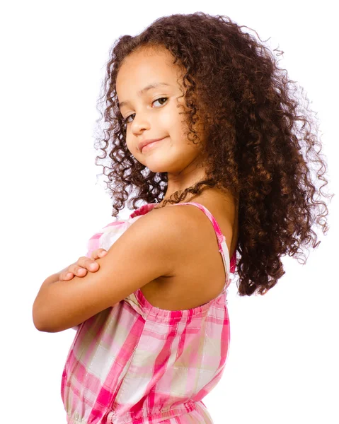 Portrait of pretty African-American mixed race child against white background — Stock Photo, Image