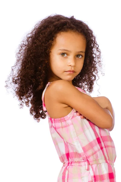 Portrait of pretty African-American mixed race child against white background — Stock Photo, Image