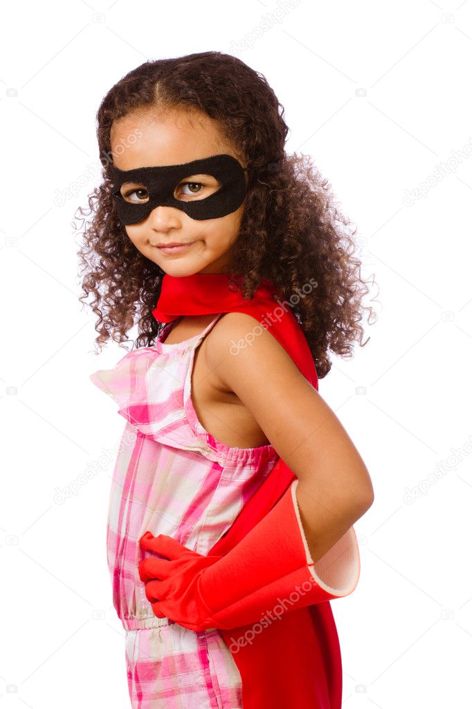 Portrait of pretty mixed race African American girl pretending to be a super hero