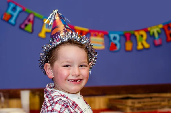 Portrait of child enjoying his birthday party with copy space — Stock Photo, Image