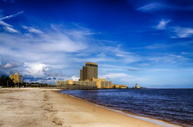 Biloxi, Mississippi, casinos and buildings along Gulf Coast shore clipart