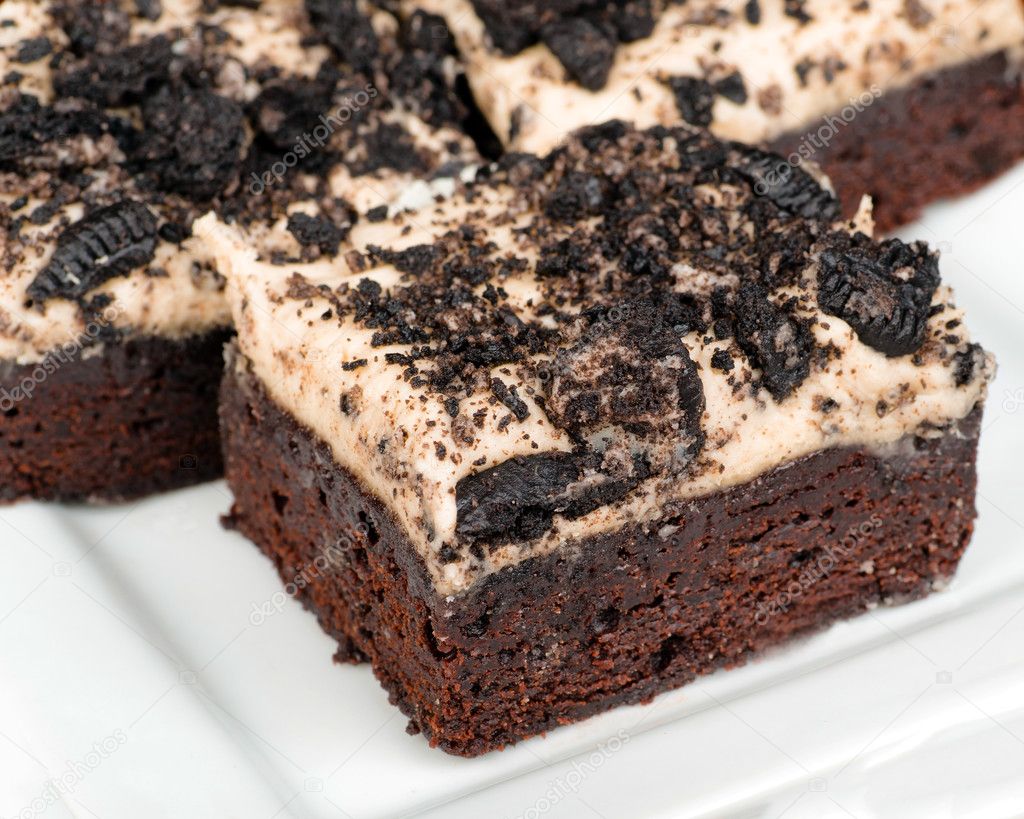 Cookies and cream brownies with topping made from Oreo cookies