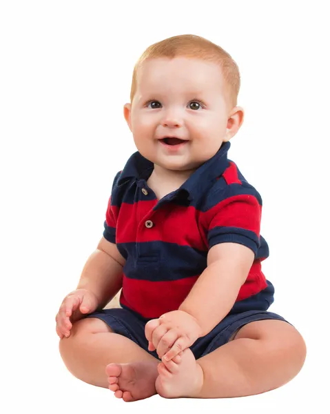 Portrait de bébé garçon heureux et souriant isolé sur blanc — Photo