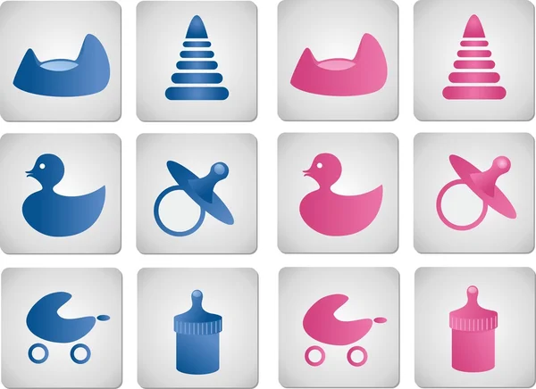 Blue baby jongen en roze meisje pictogrammen — Stockvector