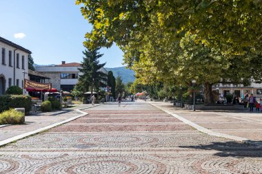 TROYAN, BULGARIA - 31 AĞUSTOS 2021: Bulgaristan 'ın Troyan, Lovech bölgesinin panoramik görünümü