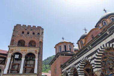 RILA MONASTERY, BULGARIA - 24 Haziran 2021: Rila (Rila Manastırı), Kyustendil Bölgesi, Bulgaristan 'daki Saint Ivan (John) Manastırı' nın iç manzarası