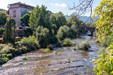 TROYAN, BULGARIA - 31 AĞUSTOS 2021: Bulgaristan 'ın Troyan, Lovech bölgesinin panoramik görünümü