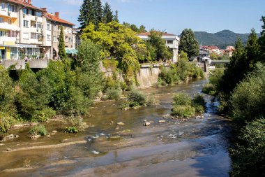 TROYAN, BULGARIA - 31 AĞUSTOS 2021: Bulgaristan 'ın Troyan, Lovech bölgesinin panoramik görünümü