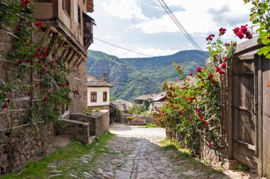 Bulgaristan 'ın Blagoevgrad Bölgesi, Otantik 19. yüzyıl evleriyle Kovaçevitsa köyü