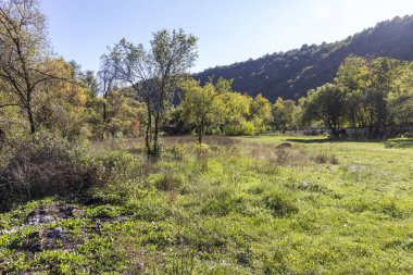 Bulgaristan 'ın Sofya Şehir Bölgesi' ndeki Nishava Nehri kıyısındaki Saint Petka Çeparlyansky Manastırı 'nın hava manzarası