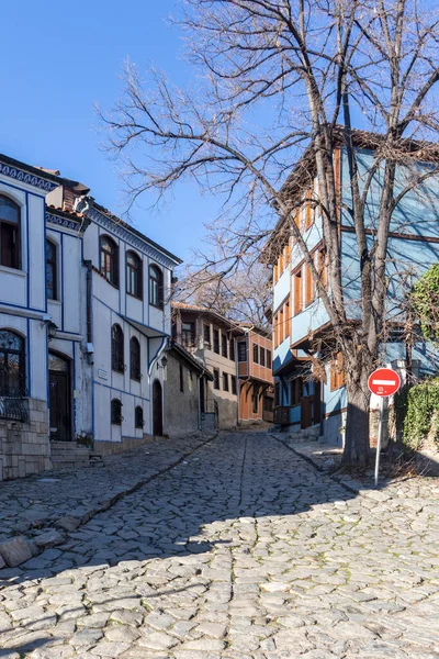 Plovdiv Bulgária Január 2022 Utca Századi Házak Építészeti Történelmi Rezervátumban — Stock Fotó