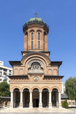 BUCHAREST, ROMANIA - 16 Ağustos 2021: Bükreş, Romanya 'daki All Saints Ortaçağ Antim Manastırı