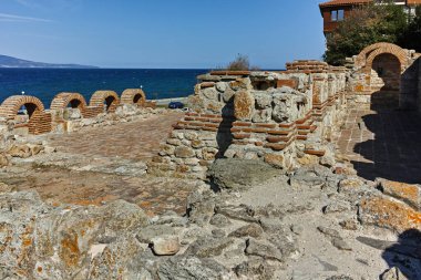 NESSEBAR, BULGARIA - AUGUST 12, 2018: Typical Building and street at old town of Nessebar, Burgas Region, Bulgaria