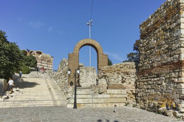 NESSEBAR, BULGARIA - AUGUST 12, 2018: Typical Building and street at old town of Nessebar, Burgas Region, Bulgaria