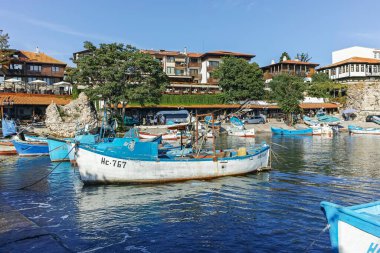 NESSEBAR, BULGARIA - AUGUST 12, 2018: Typical Building and street at old town of Nessebar, Burgas Region, Bulgaria