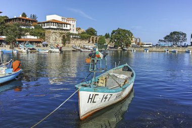 NESSEBAR, BULGARIA - AUGUST 12, 2018: Typical Building and street at old town of Nessebar, Burgas Region, Bulgaria