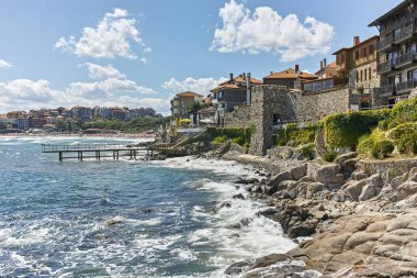 SOZOPOL, BULGARIA -  AUGUST 10, 2018: Typical Street and Building at Old town of Sozopol, Burgas Region, Bulgaria
