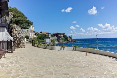 SOZOPOL, BULGARIA -  AUGUST 10, 2018: Typical Street and Building at Old town of Sozopol, Burgas Region, Bulgaria
