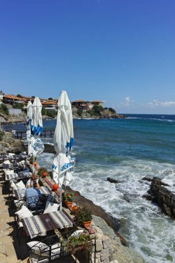 SOZOPOL, BULGARIA -  AUGUST 10, 2018: Typical Street and Building at Old town of Sozopol, Burgas Region, Bulgaria