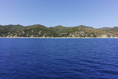 Kutsal Dağ 'ın otonom manastırı Athos Dağı' nın muhteşem manzarası, Chalkidiki, Yunanistan