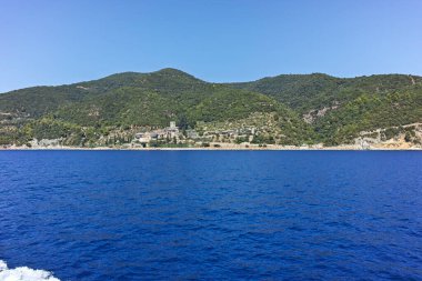 Kutsal Dağ 'ın otonom manastırı Athos Dağı' nın muhteşem manzarası, Chalkidiki, Yunanistan