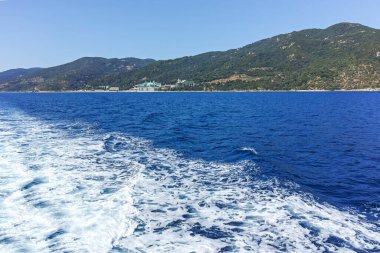 Kutsal Dağ 'ın otonom manastırı Athos Dağı' nın muhteşem manzarası, Chalkidiki, Yunanistan