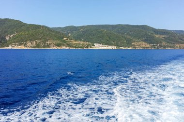 Kutsal Dağ 'ın otonom manastırı Athos Dağı' nın muhteşem manzarası, Chalkidiki, Yunanistan