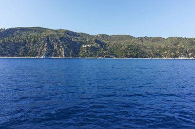 Kutsal Dağ 'ın otonom manastırı Athos Dağı' nın muhteşem manzarası, Chalkidiki, Yunanistan
