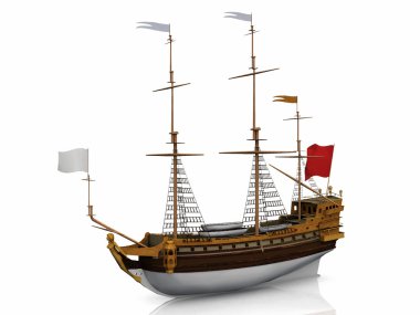 Beyaz bir arka planda yelkenli