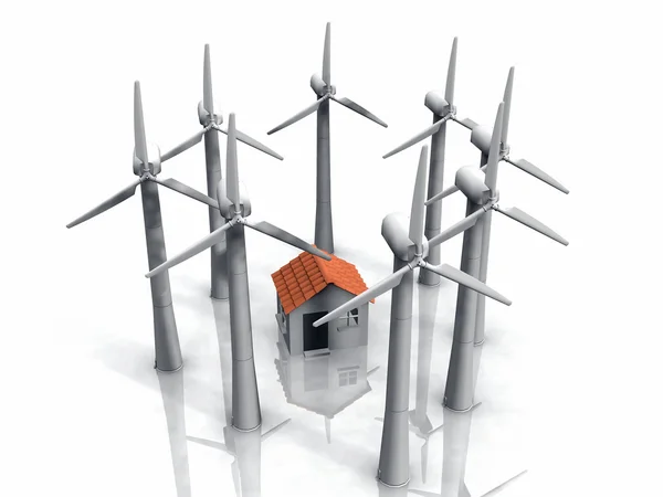 Round of wind and a house in the center — Stock Photo, Image