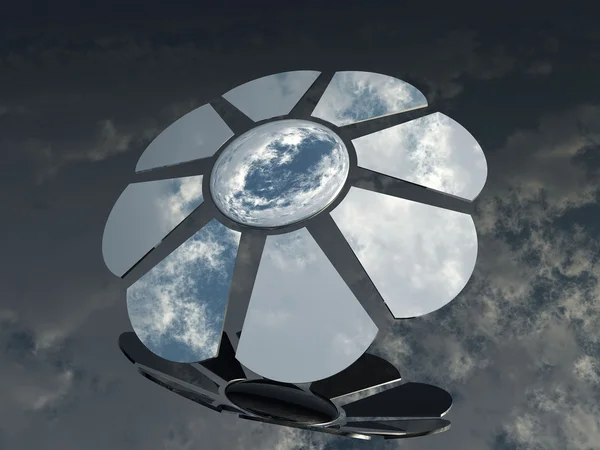 Металлический цветок на фоне облаков — стоковое фото