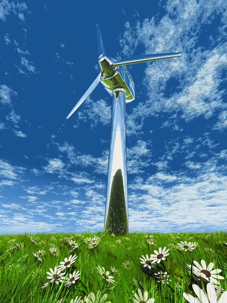 Um turbante de vento na grama e flores — Fotografia de Stock